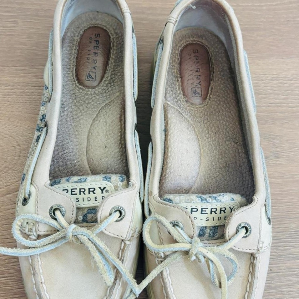 Sperry Top-Sider Women Cheetah Sequin Boat Shoes Tan Leather 9102341 Size 6.5